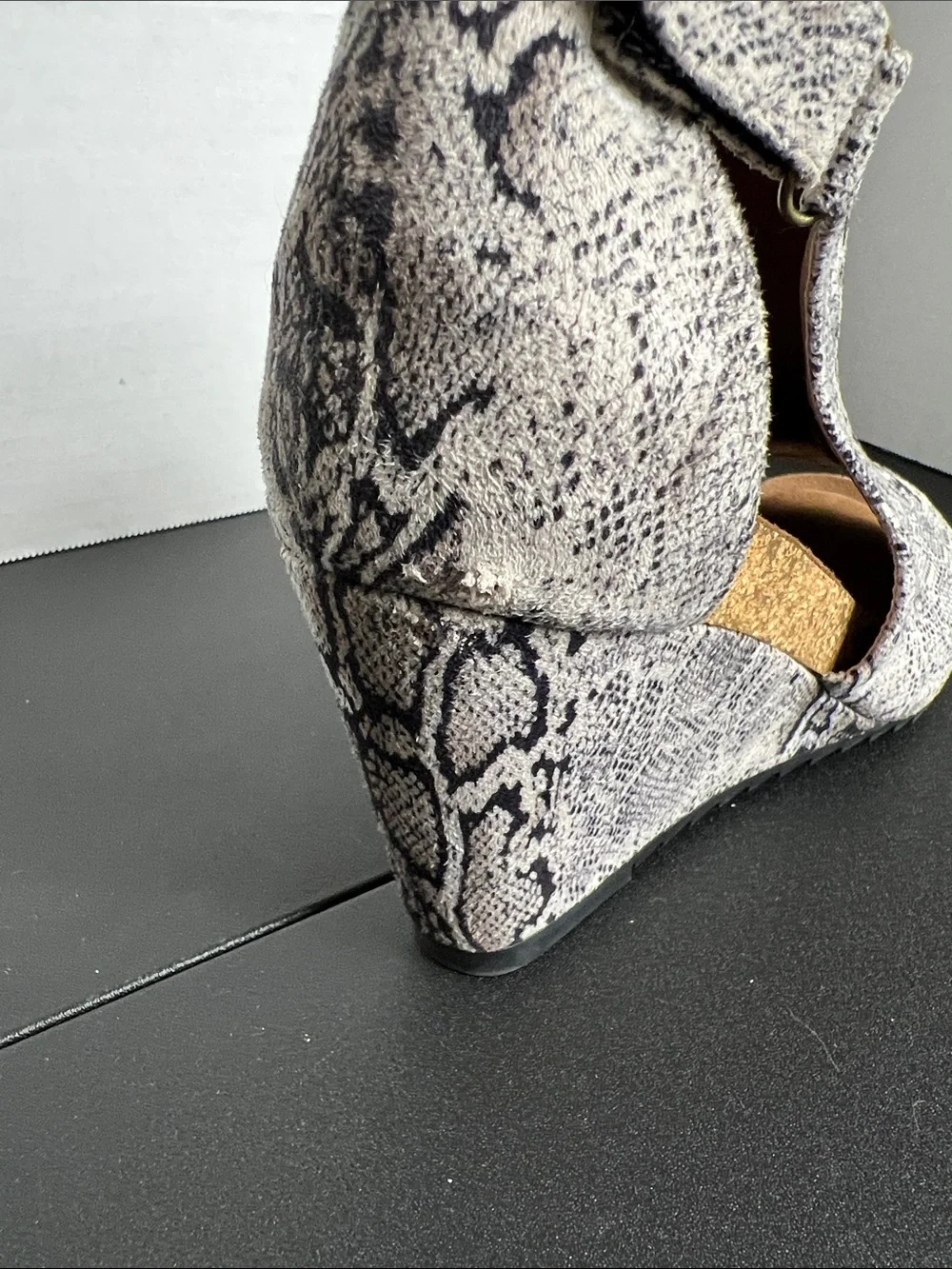 Corkys Snake-Print Peep Toe Wedge Sandals - Tan and Black